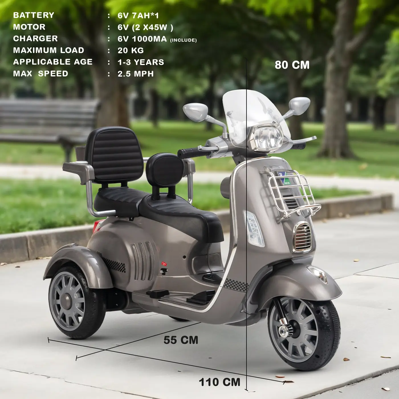 Ride-On Scooter Toy 2 seet  gray view 2