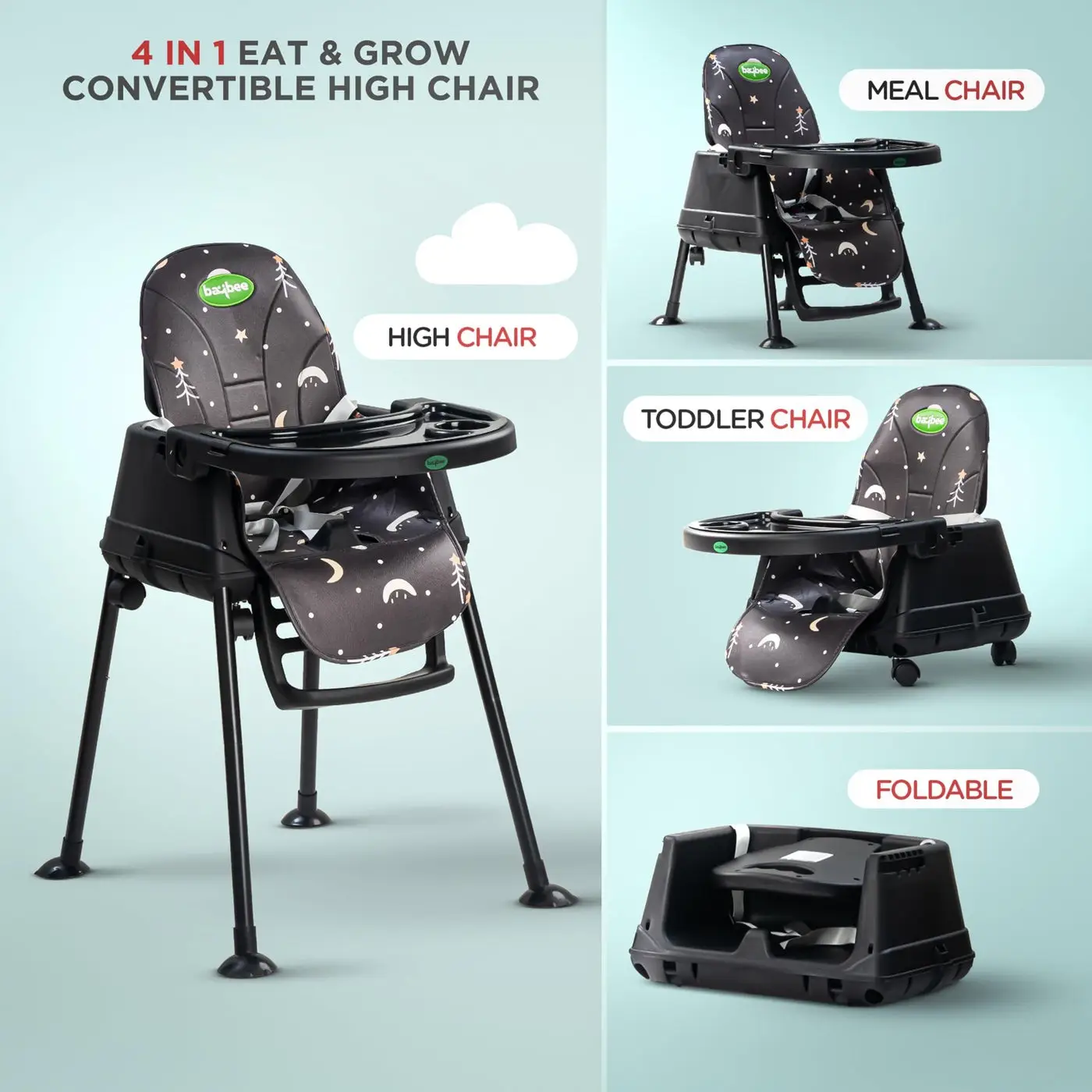 Adjustable Baby High Chair black view 6