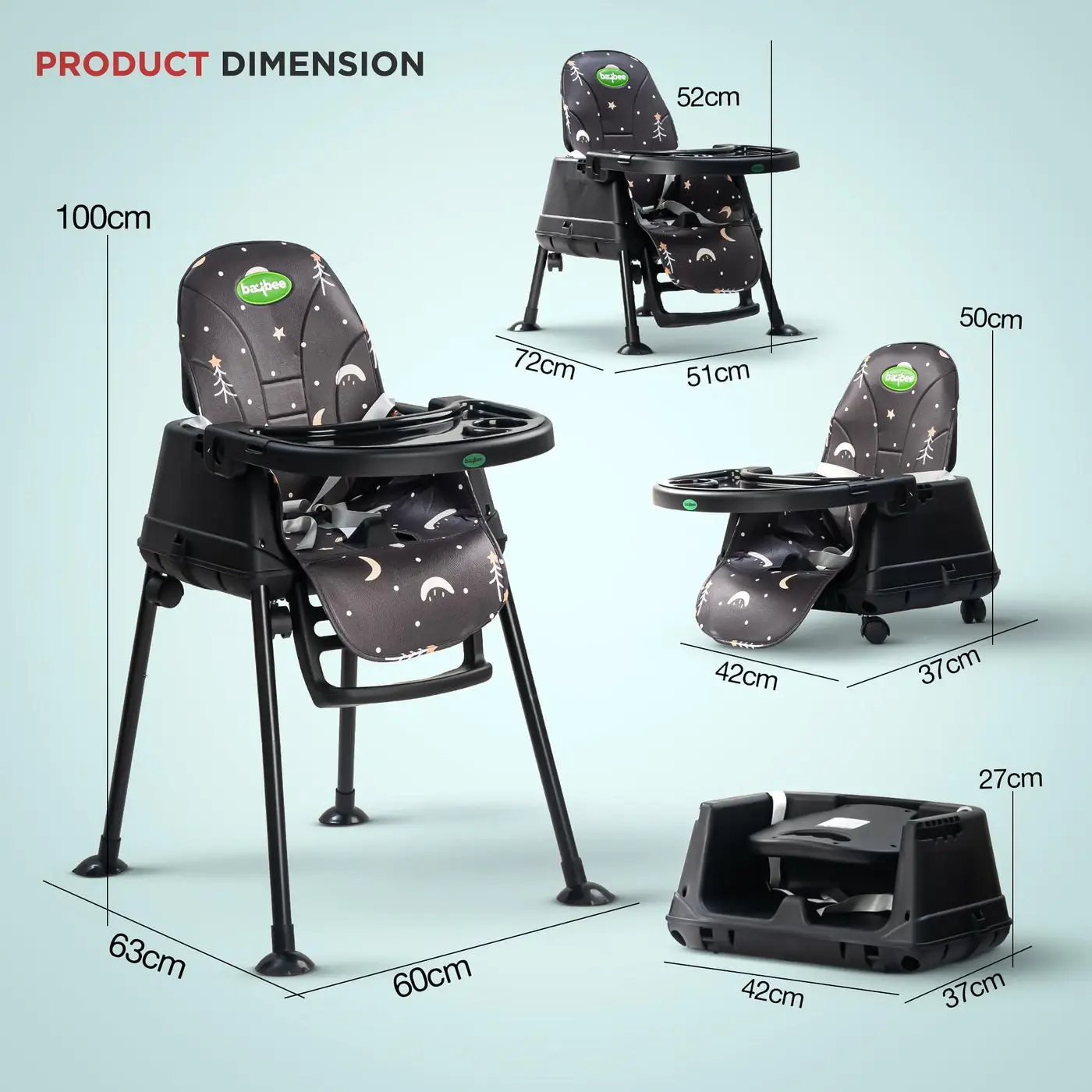 Adjustable Baby High Chair black view 8