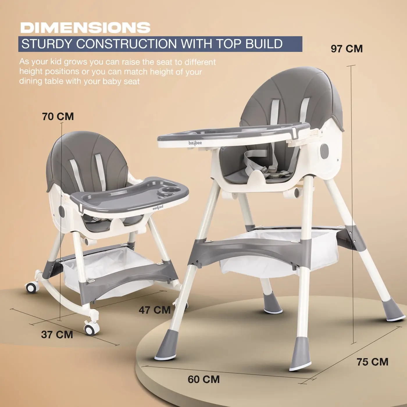 Baybee Multifunctional Baby Dining Chair grey view 5