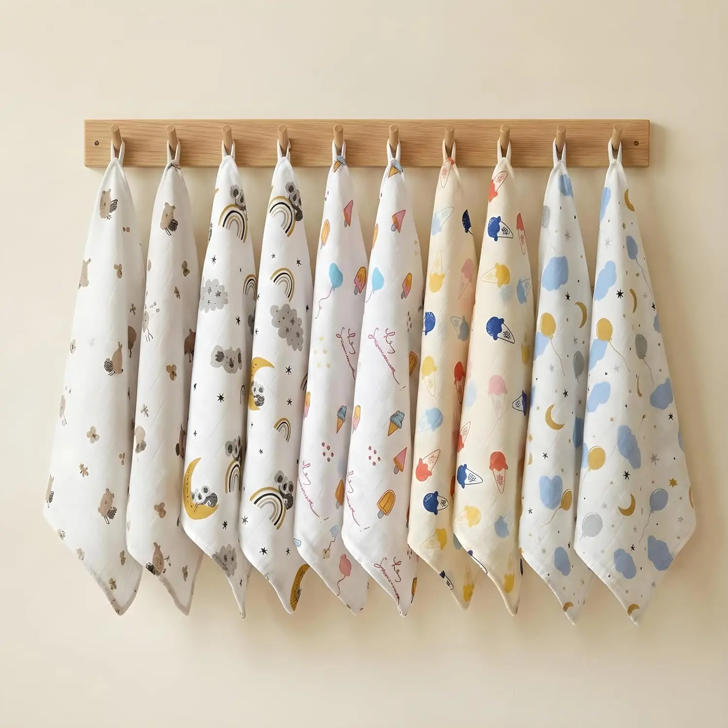 Blushbaby Premium Muslin Double Sided face Wipes for Newborn Baby | Pack of 10 | Extra Soft & Absorbent Reusable Hankies/Napkins for Infants & Kids | Quick Dry Small Face Hanky | White Printed