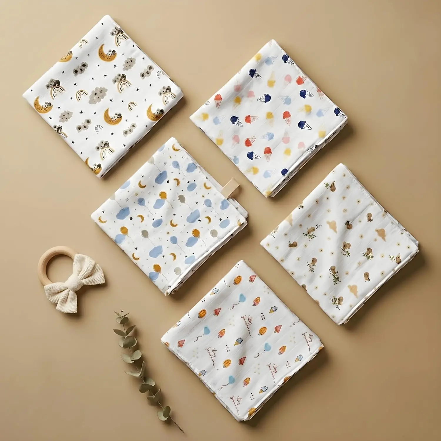 Blushbaby Premium Muslin Double Sided face Wipes for Newborn Baby | Pack of 10 | Extra Soft & Absorbent Reusable Hankies/Napkins for Infants & Kids | Quick Dry Small Face Hanky | White Printed view 3