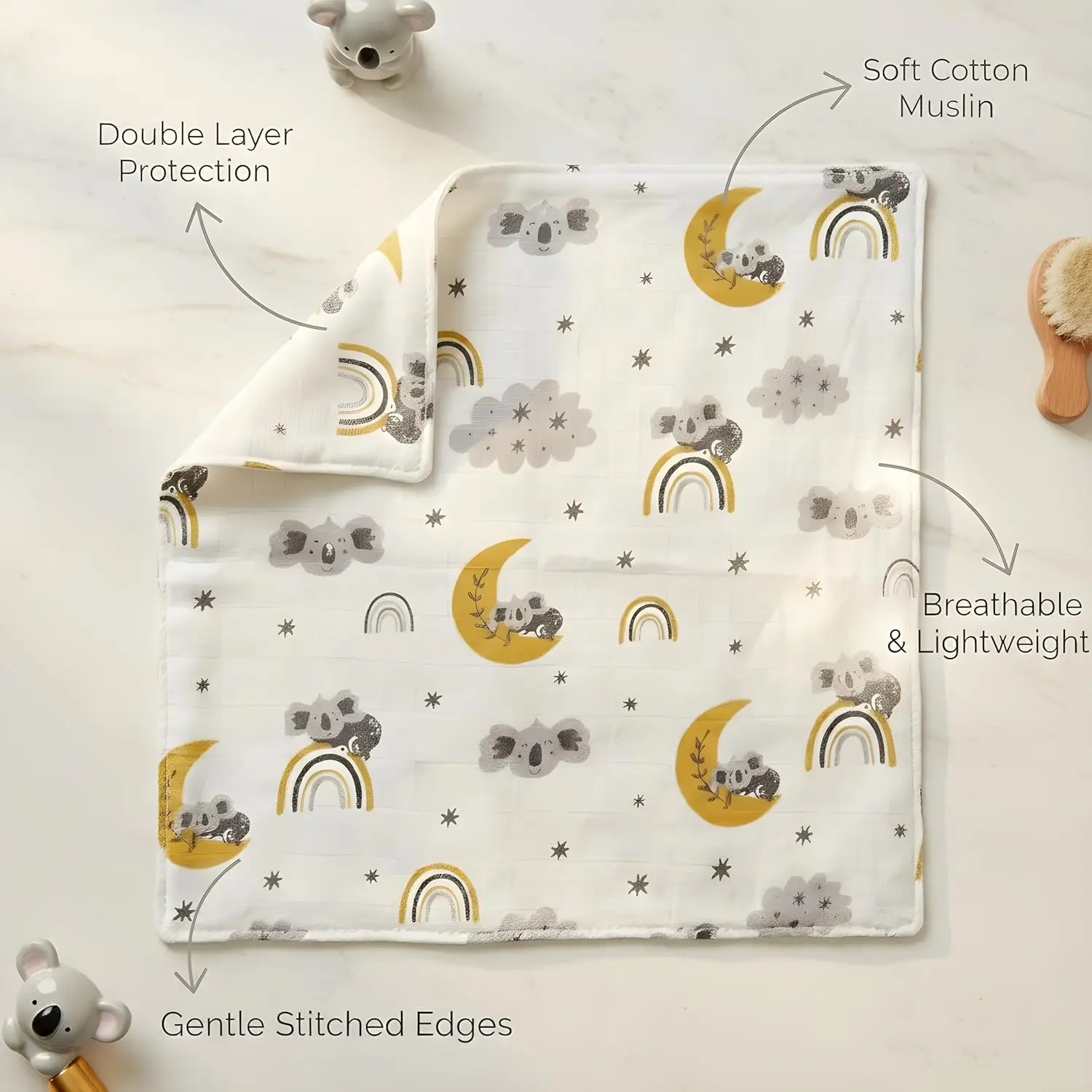 Blushbaby Premium Muslin Double Sided face Wipes for Newborn Baby | Pack of 10 | Extra Soft & Absorbent Reusable Hankies/Napkins for Infants & Kids | Quick Dry Small Face Hanky | White Printed view 4