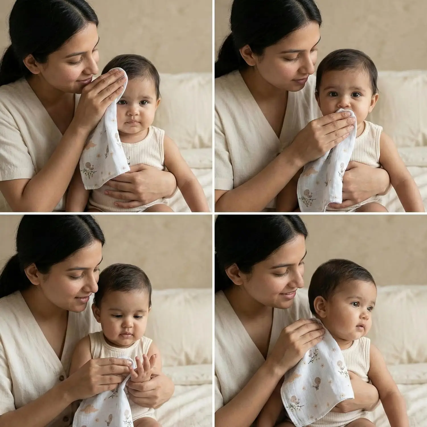 Blushbaby Premium Muslin Double Sided face Wipes for Newborn Baby | Pack of 10 | Extra Soft & Absorbent Reusable Hankies/Napkins for Infants & Kids | Quick Dry Small Face Hanky | White Printed view 5