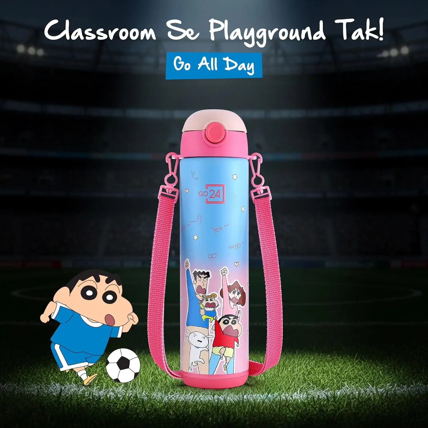 GO24 Shinchan Water Bottle PINK view 5
