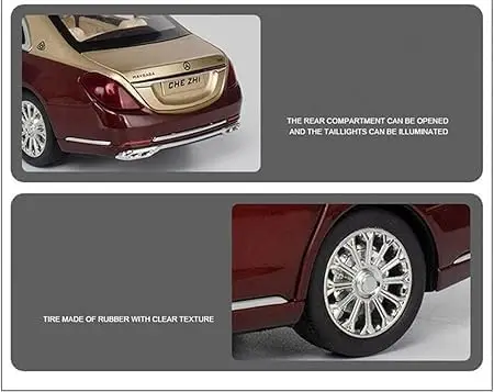 Merceedes Benz Maybach S600 1:24 Diecast Metal Car - Openable Doors, Sound&Light, Pull Back Action, Toy Car view 3