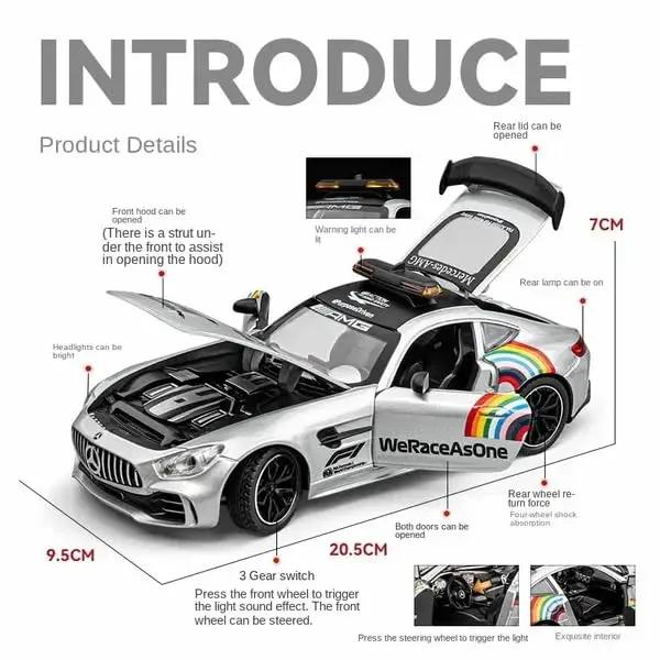 Compatible for 1:24 Marcedes Safety F1 Toy Car Model, Diecast Collectible Pull Back Model Car with Sound view 2