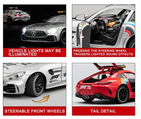 Compatible for 1:24 Marcedes Safety F1 Toy Car Model, Diecast Collectible Pull Back Model Car with Sound view 6