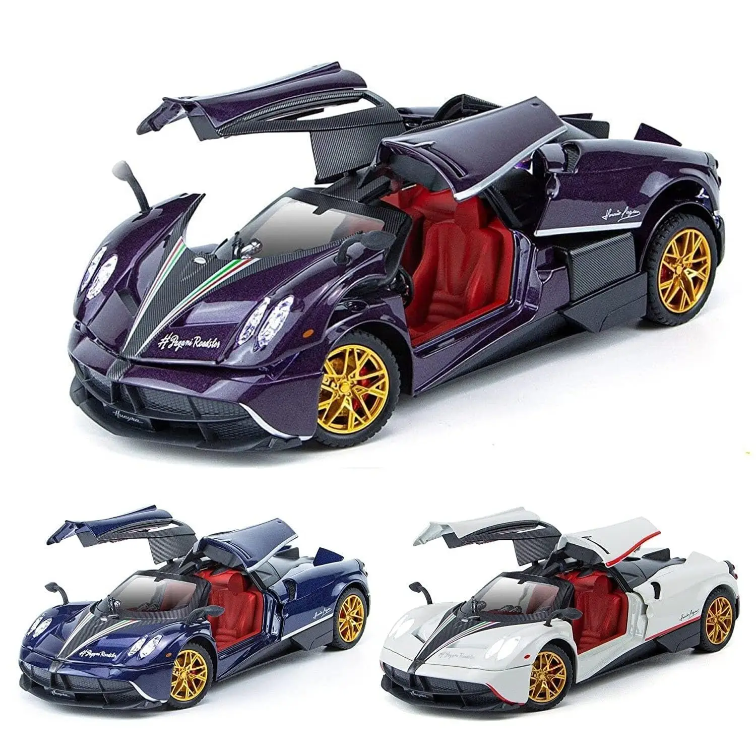 Diecast Pagani 1.24  Alloy Metal Pull Back Diecast Car Scale Model Metal Pullback Toy Car With Openable Doors & Light, Music For Gift,Party Decorations view 6