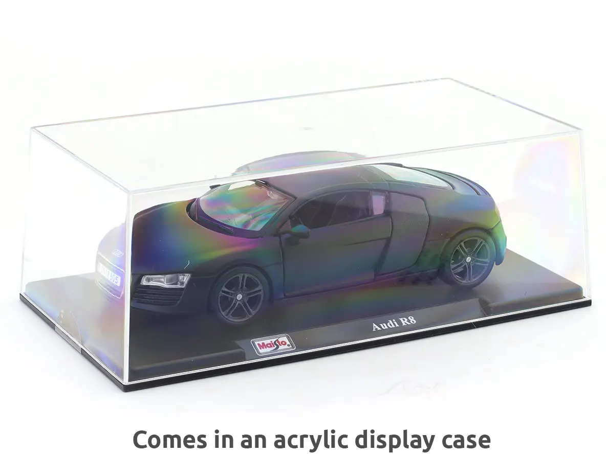 Audi R8 Matte black 1:24 Maisto with Acrylic Case Licensed Diecast Scale Model Car Collectible view 2