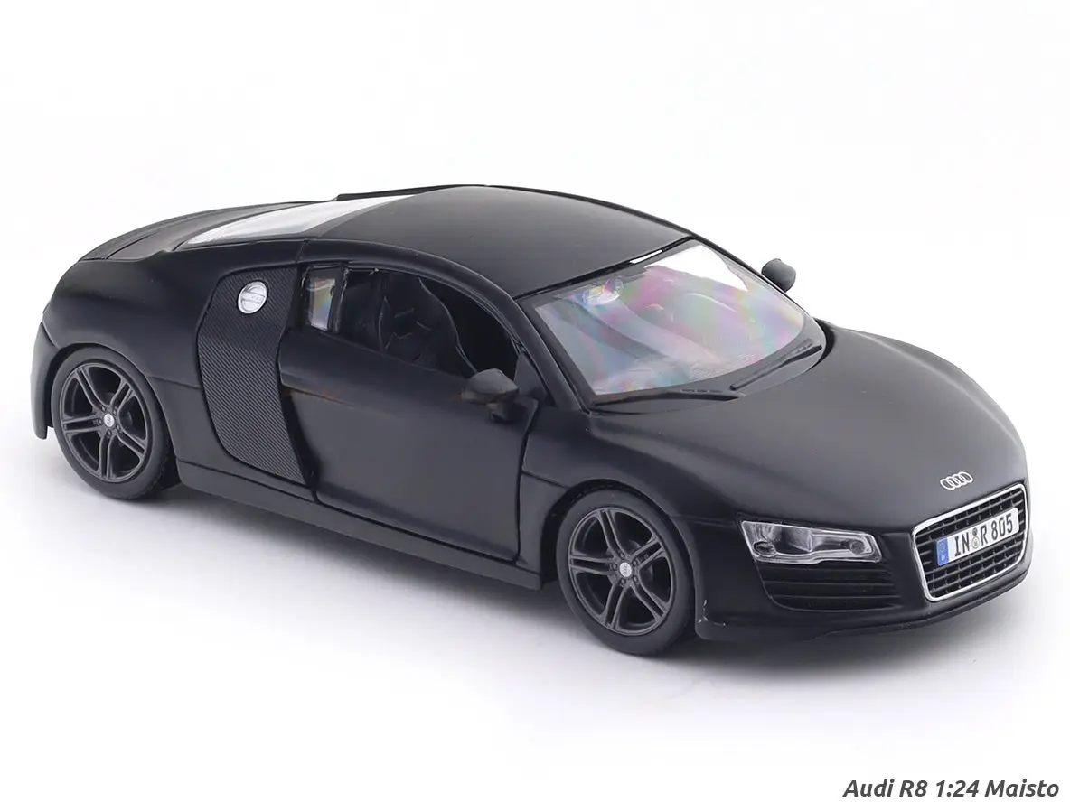 Audi R8 Matte black 1:24 Maisto with Acrylic Case Licensed Diecast Scale Model Car Collectible view 3