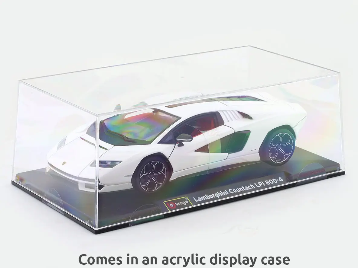 Lamborghini Countach LPI 800-4 white 1:24 Bburago with Acrylic Case Licensed Diecast Scale Model Car Collectible view 2