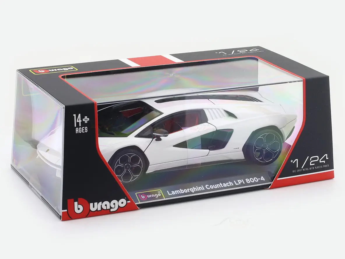 Lamborghini Countach LPI 800-4 white 1:24 Bburago with Acrylic Case Licensed Diecast Scale Model Car Collectible view 3