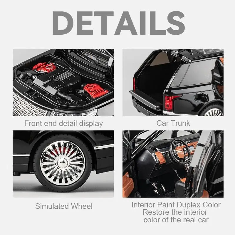 1/18 Scale Range Rover SUV Alloy Car Diecast Toy Vehicles Car Model with Openable Doors & Sound, Light Pull Back car Toys for Kids [Big Size] (Black) view 5