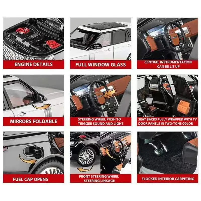 1/18 Scale Range Rover SUV Alloy Car Diecast Toy Vehicles Car Model with Openable Doors & Sound, Light Pull Back car Toys for Kids [Big Size] (Black) view 6