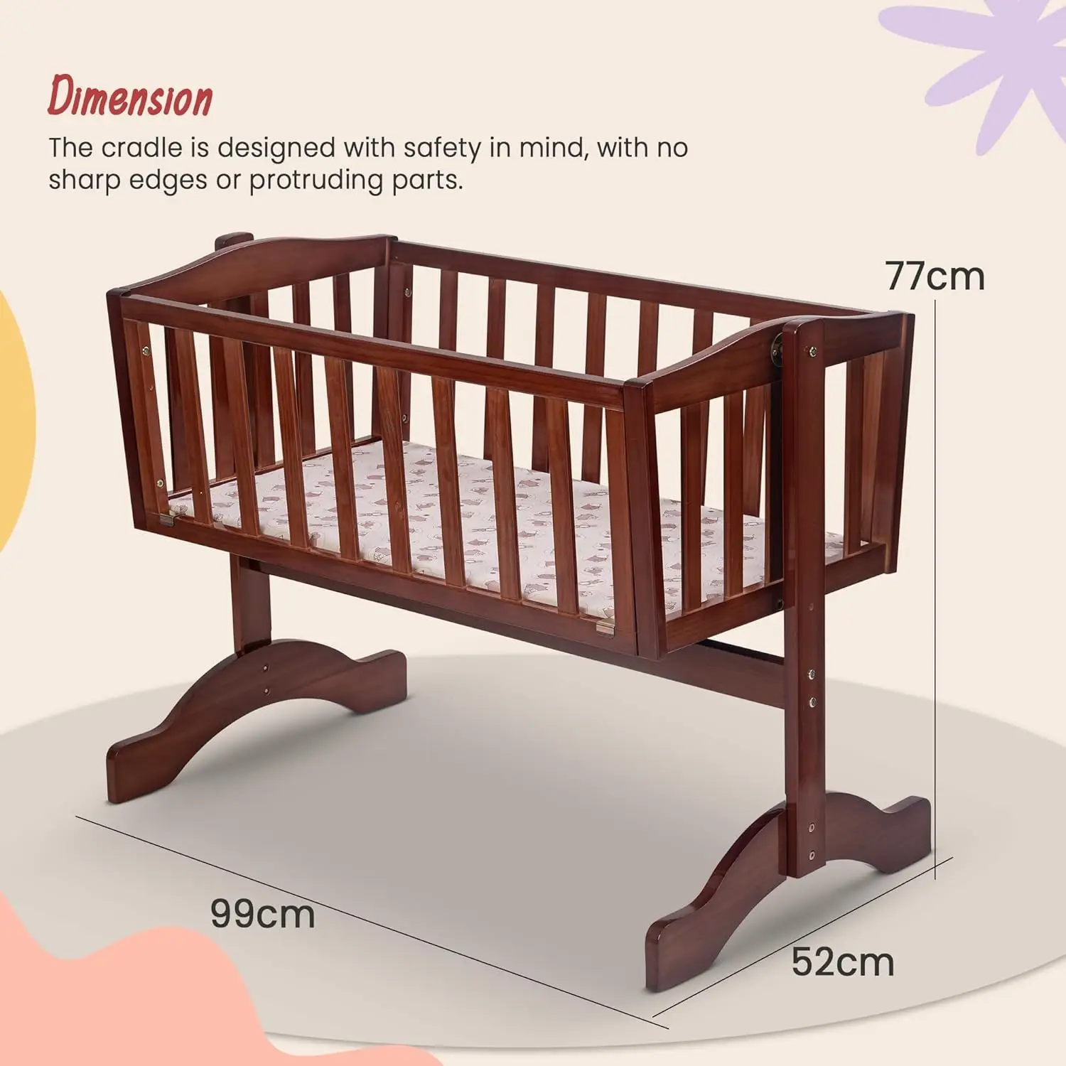 BAYBEE Pine Wood Wood Cradle view 2
