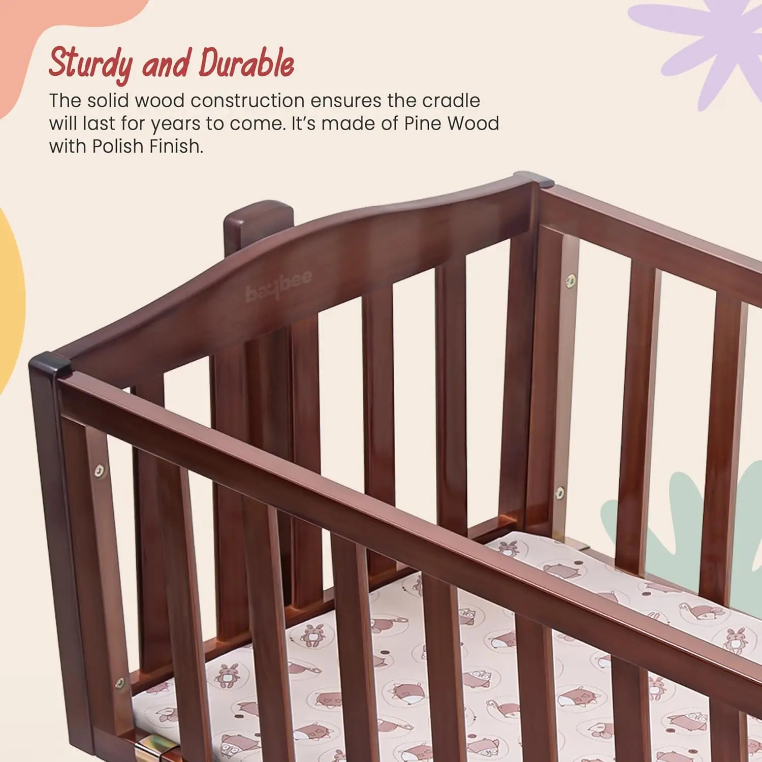BAYBEE Pine Wood Wood Cradle view 5