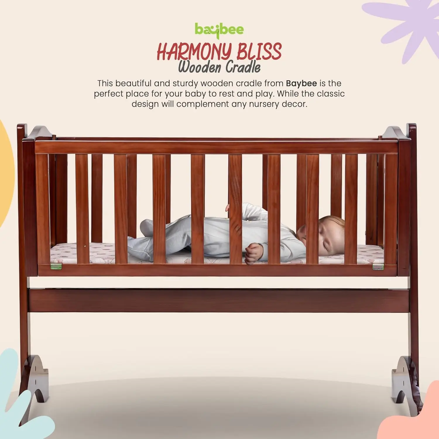 BAYBEE Pine Wood Wood Cradle view 7