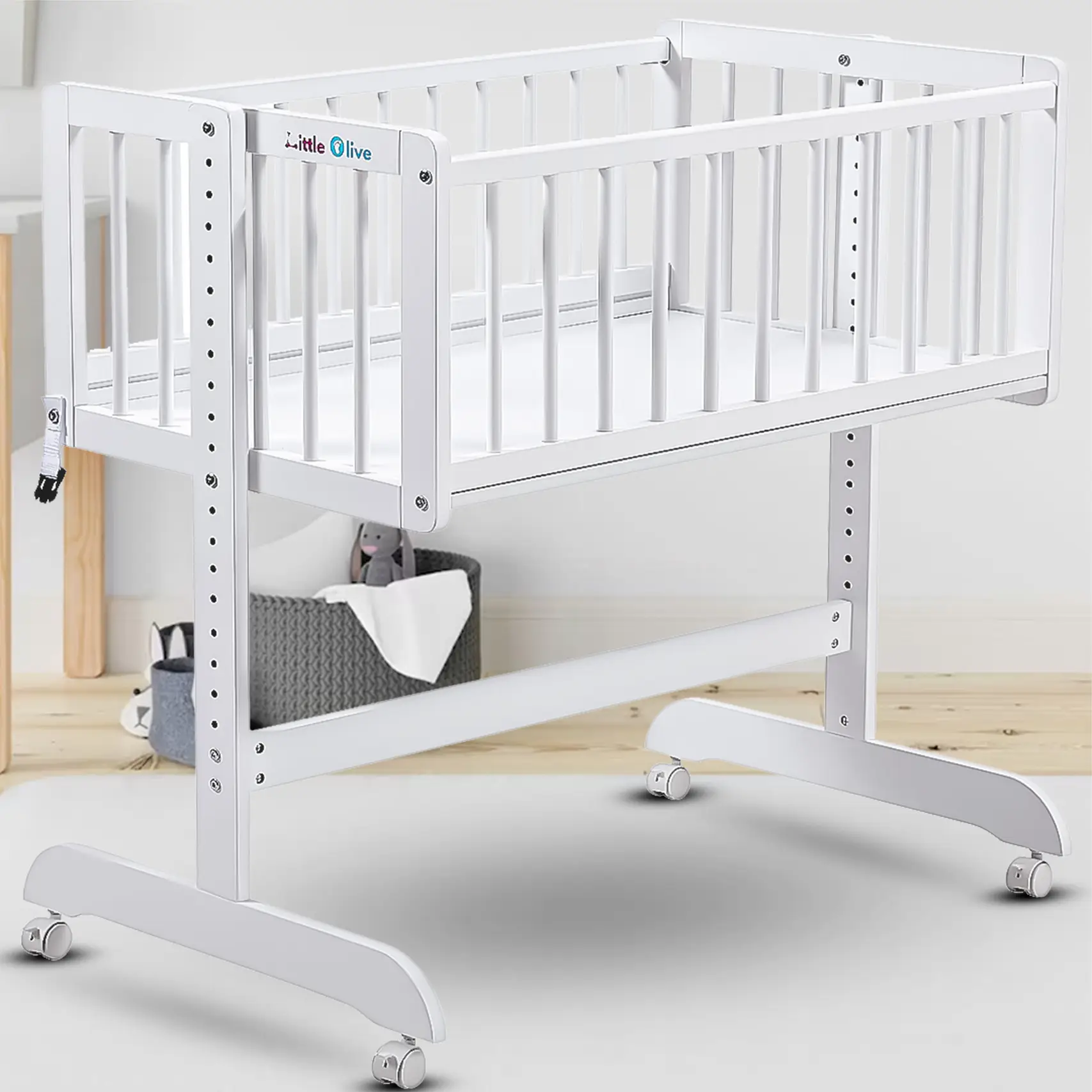 Little Olive Cozy Wooden Cot Cradle For New Born - White
