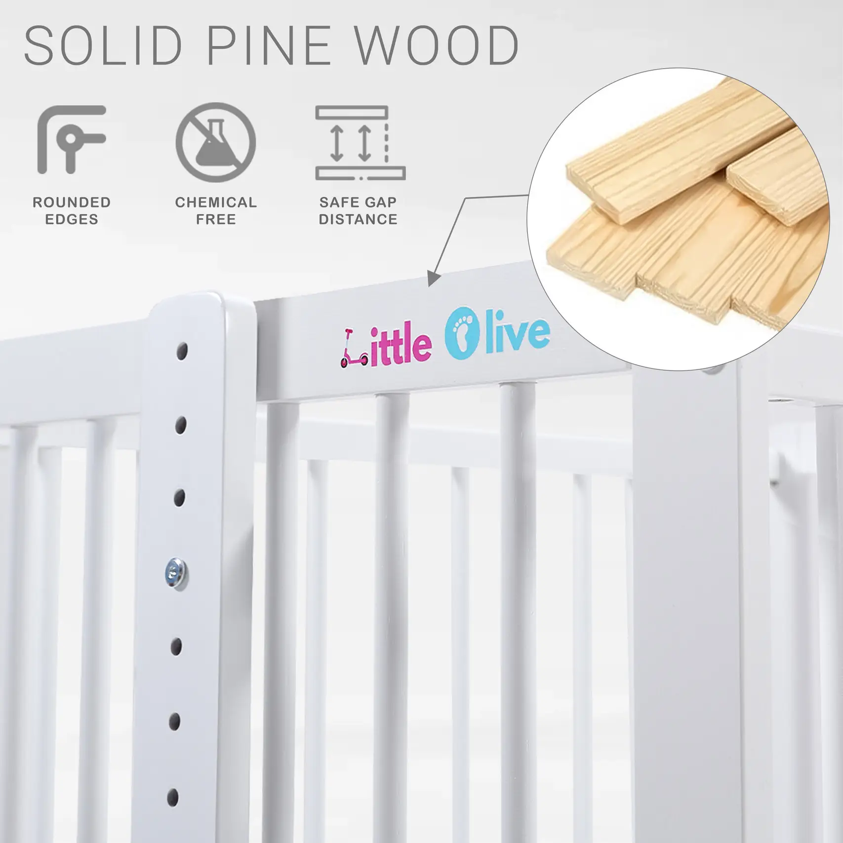 Little Olive Cozy Wooden Cot Cradle For New Born - White view 2