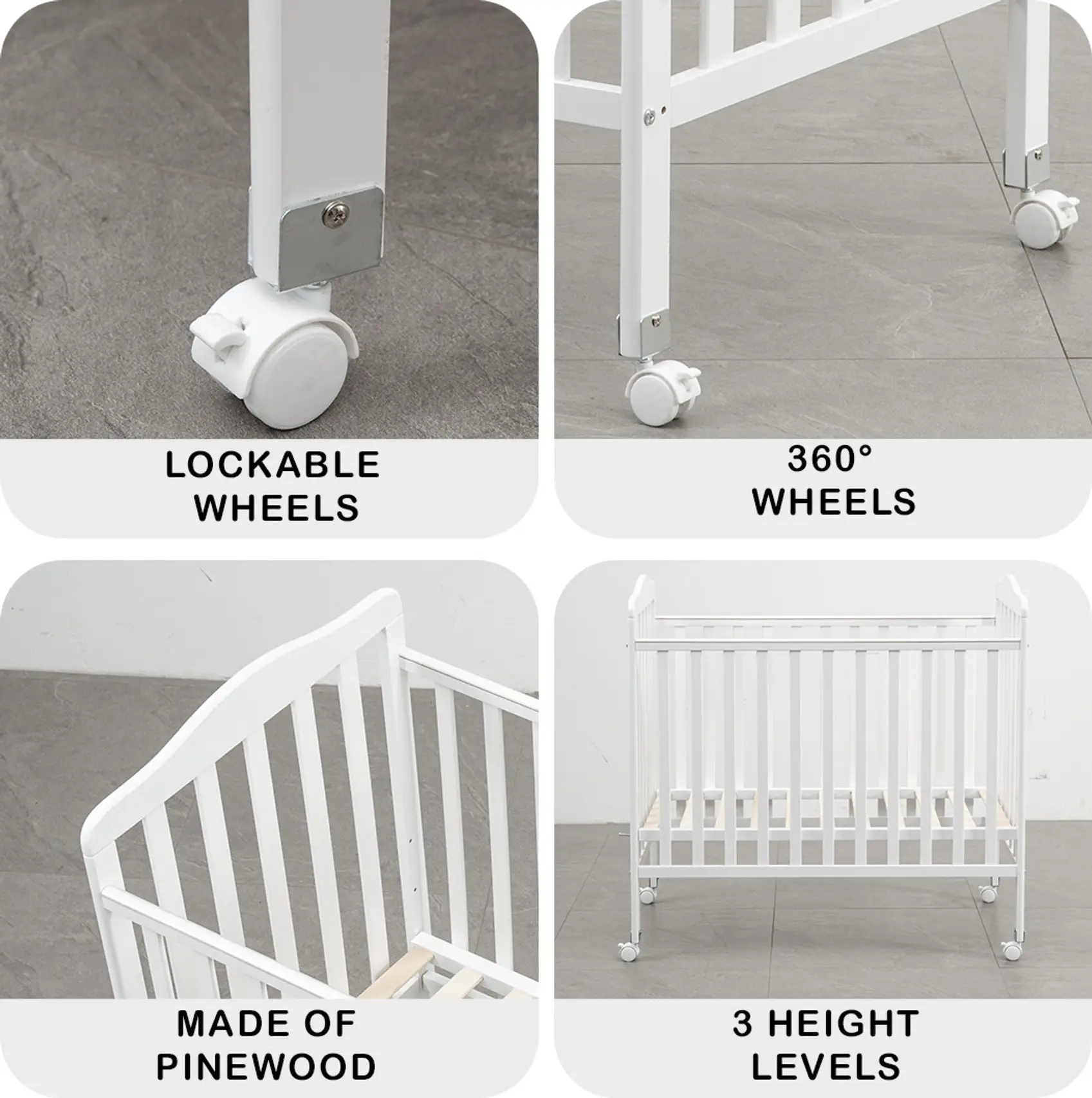 Little Olive Star Wooden Baby Cot For New Born - White Cot (Snow White) view 5