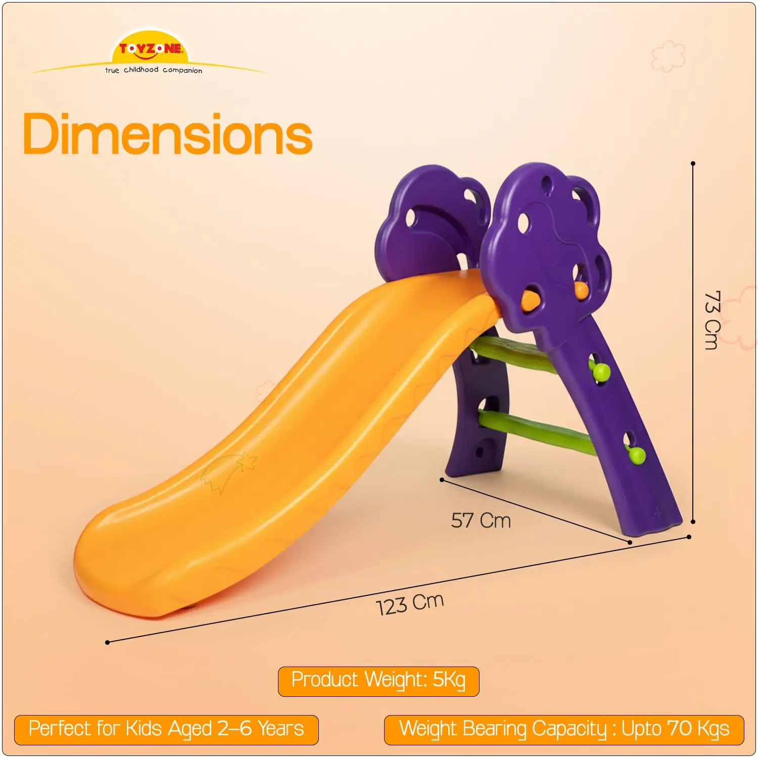 Toyzone Tree Slide - Purple & Orange | Baby Play Slide | Indoor & Outdoor Baby Slider | Easy Assembly | Safe Rounded Design | Kids Slide for 3-5 Years view 2