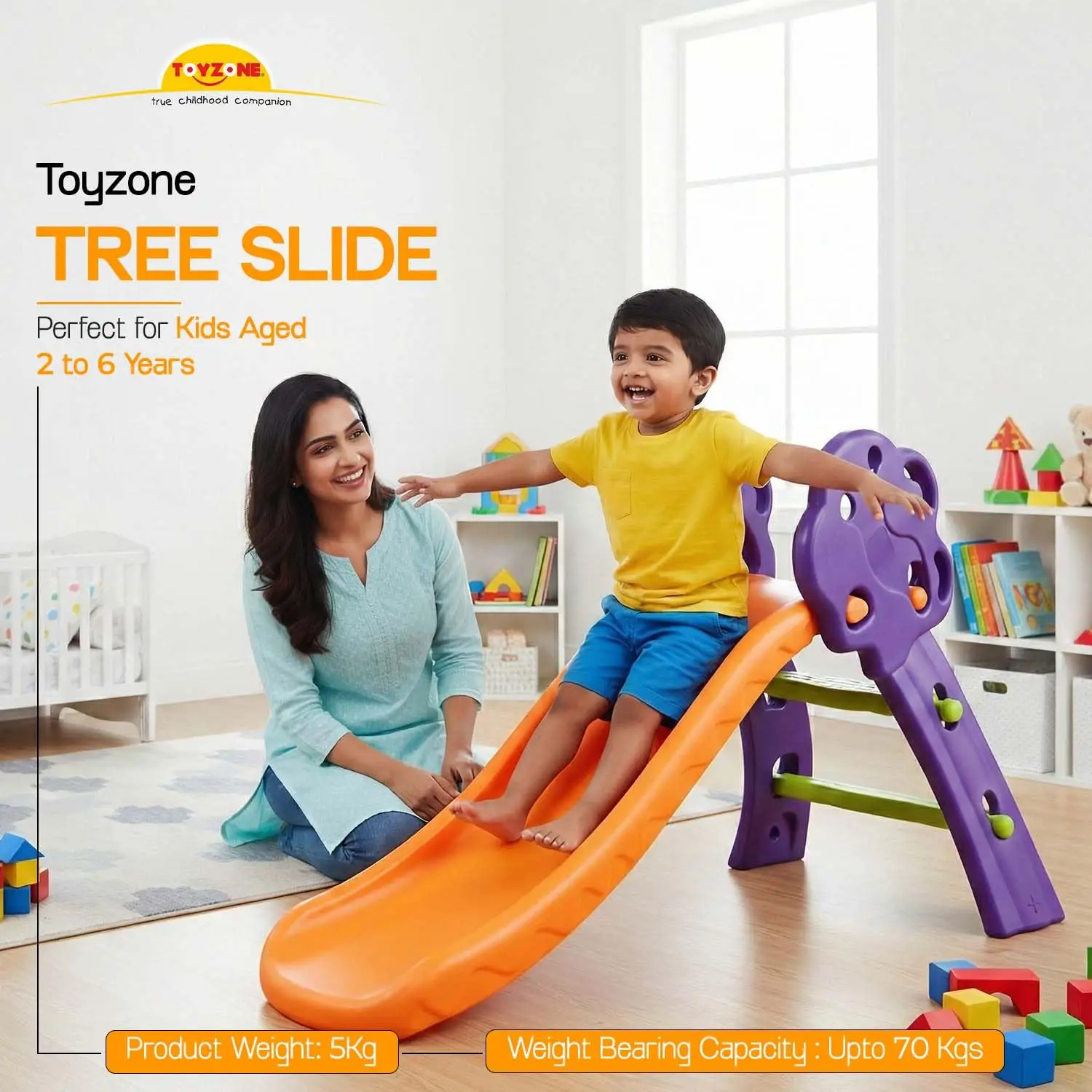 Toyzone Tree Slide - Purple & Orange | Baby Play Slide | Indoor & Outdoor Baby Slider | Easy Assembly | Safe Rounded Design | Kids Slide for 3-5 Years view 3