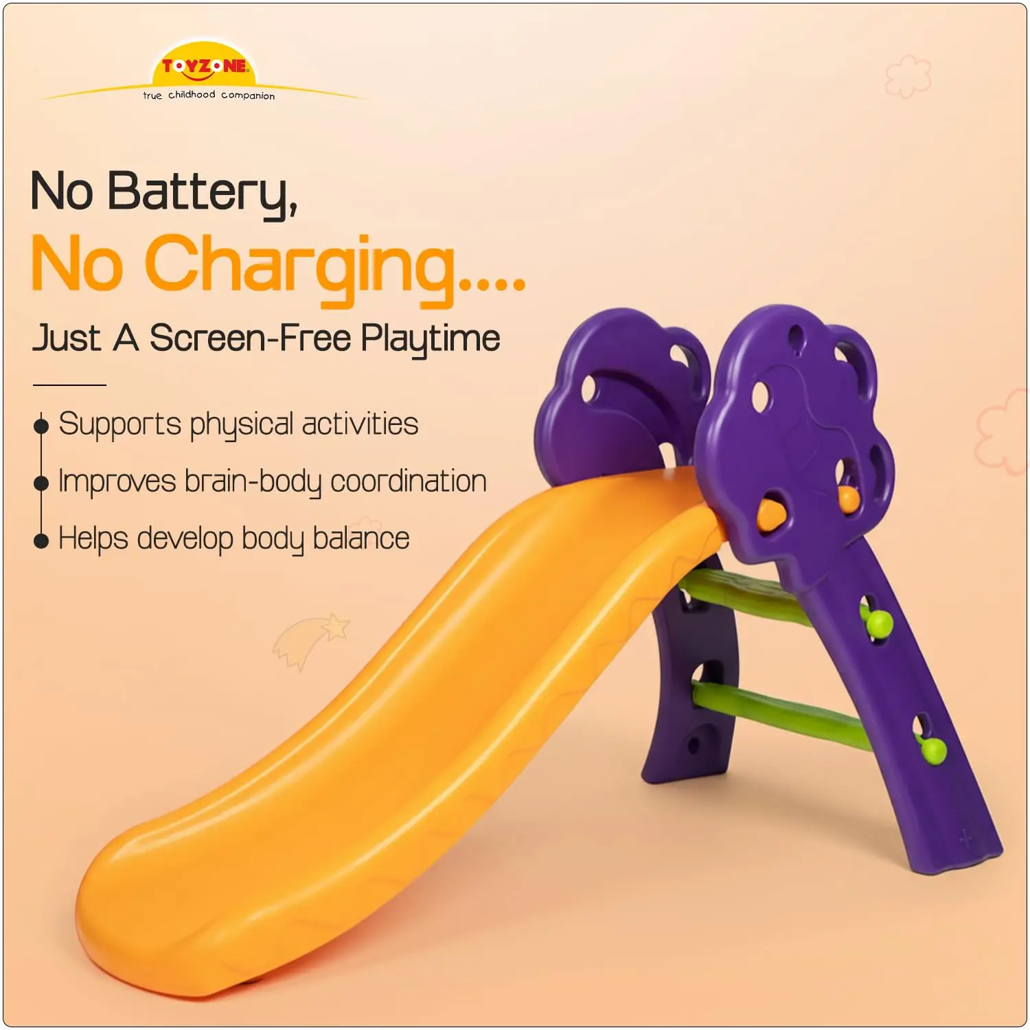 Toyzone Tree Slide - Purple & Orange | Baby Play Slide | Indoor & Outdoor Baby Slider | Easy Assembly | Safe Rounded Design | Kids Slide for 3-5 Years view 5