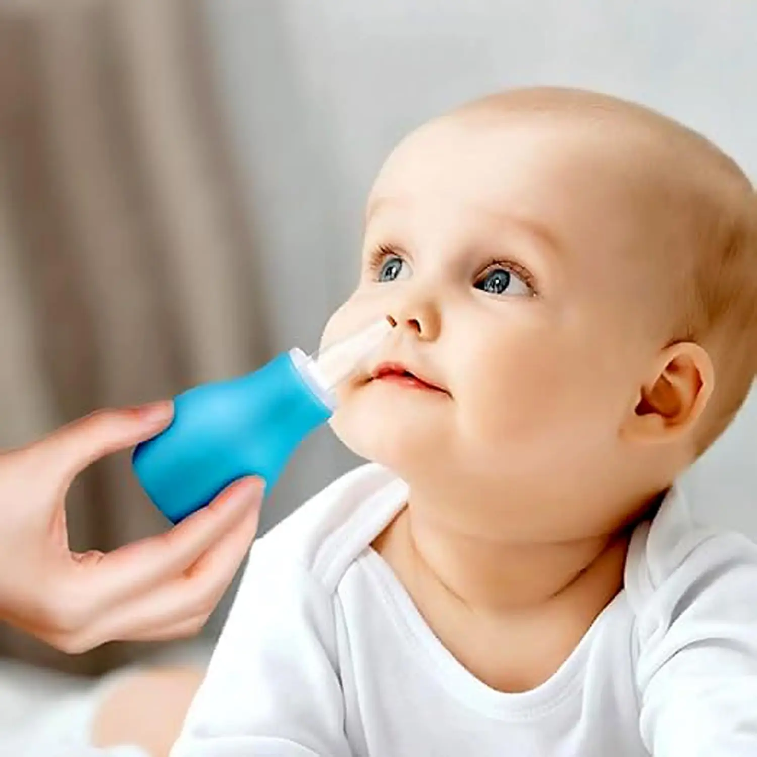 Baby Nasal Aspirator - Nose Cleaner for Newborn, Toddler & Kids | Mucus Remover & Sucker for Babies | BPA Free Soft Silicone Nozzle Essential | Squeezable Pump - Blue view 3