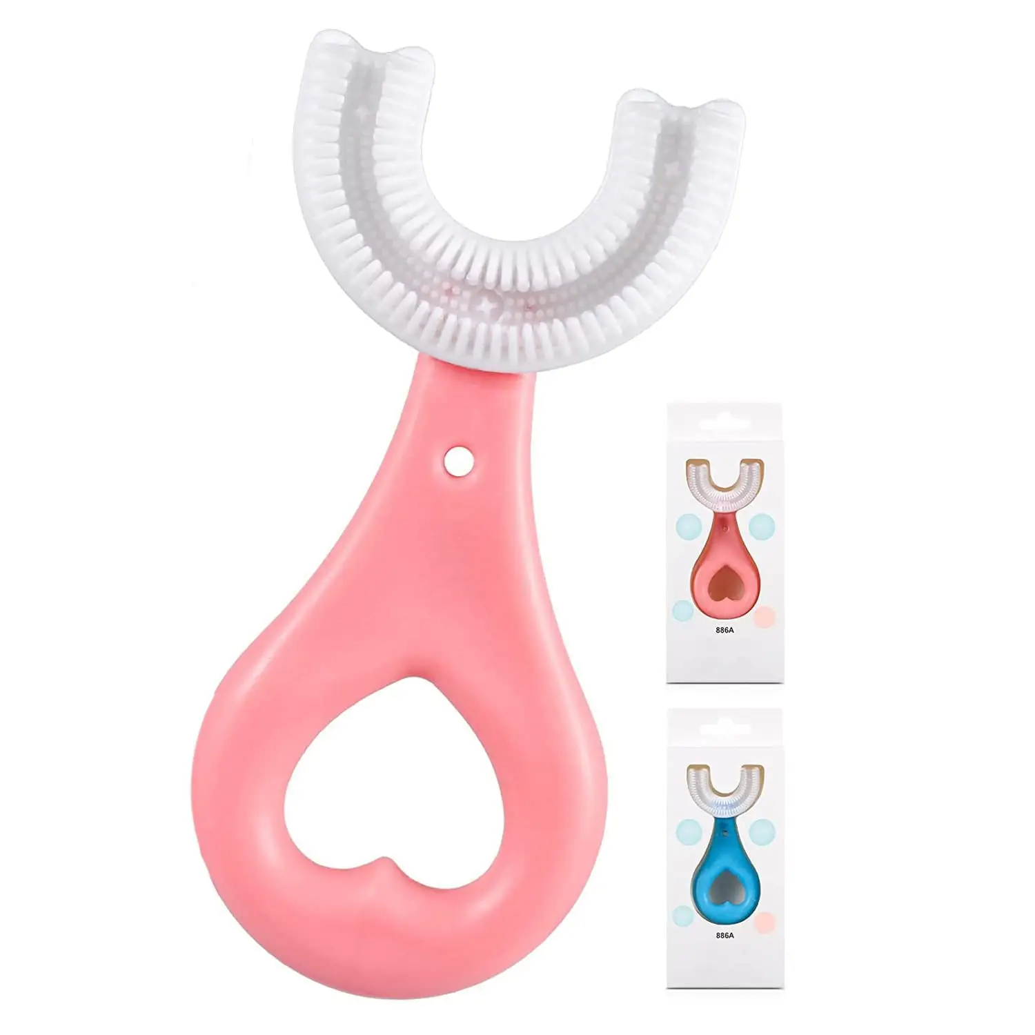 U Shaped Toothbrush for Kids, Food Grade Soft Silicone Brush Head, 360° Oral Teeth Cleaning Tools, Children Infant U Shape Manual Toothbrush (1.5 to 6 Years... pink