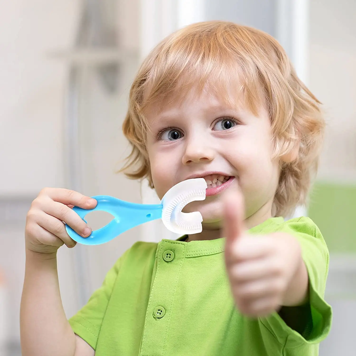 U Shaped Toothbrush for Kids, Food Grade Soft Silicone Brush Head, 360° Oral Teeth Cleaning Tools, Children Infant U Shape Manual Toothbrush (1.5 to 6 Years... pink view 2
