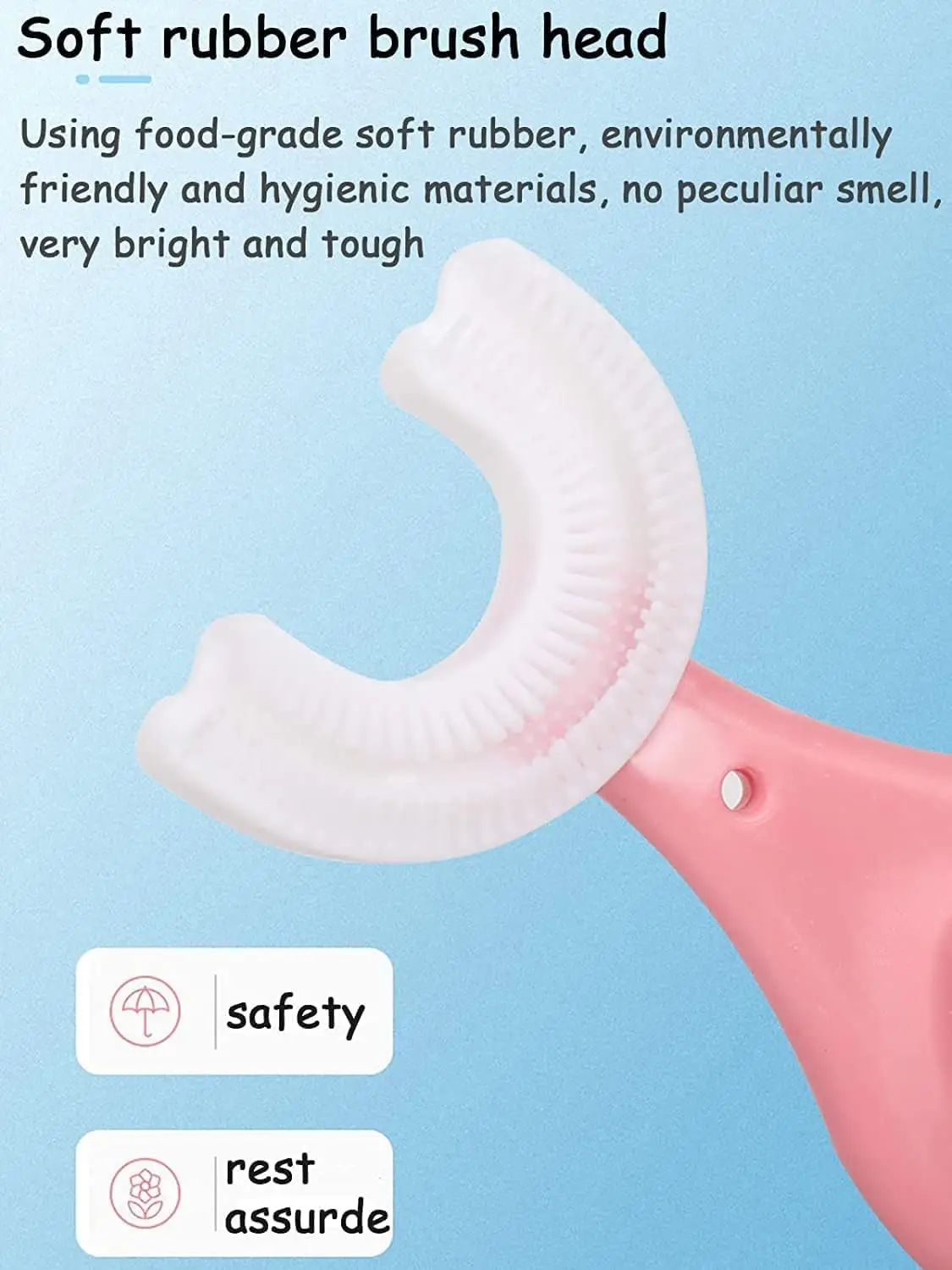 U Shaped Toothbrush for Kids, Food Grade Soft Silicone Brush Head, 360° Oral Teeth Cleaning Tools, Children Infant U Shape Manual Toothbrush (1.5 to 6 Years... pink view 4