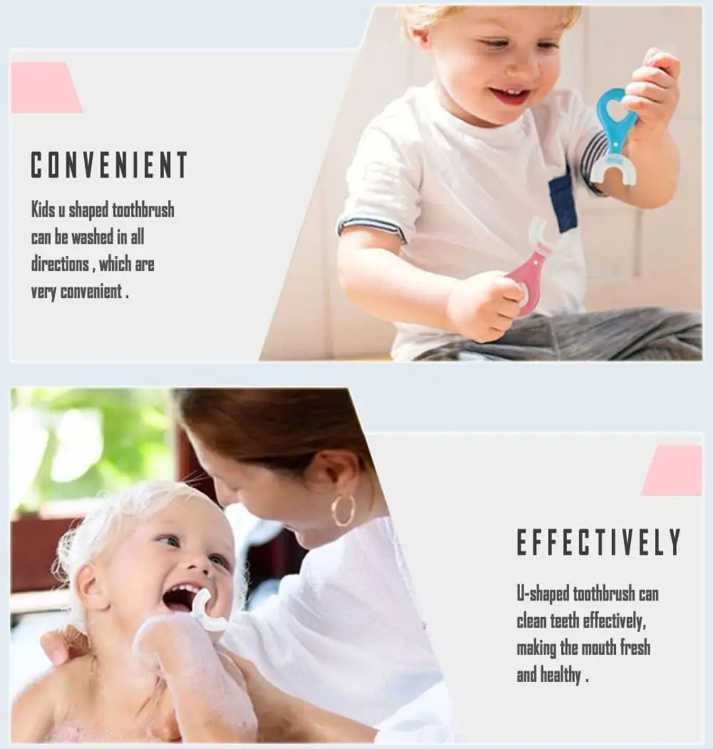 U Shaped Toothbrush for Kids, Food Grade Soft Silicone Brush Head, 360° Oral Teeth Cleaning Tools, Children Infant U Shape Manual Toothbrush (1.5 to 6 Years... pink view 6