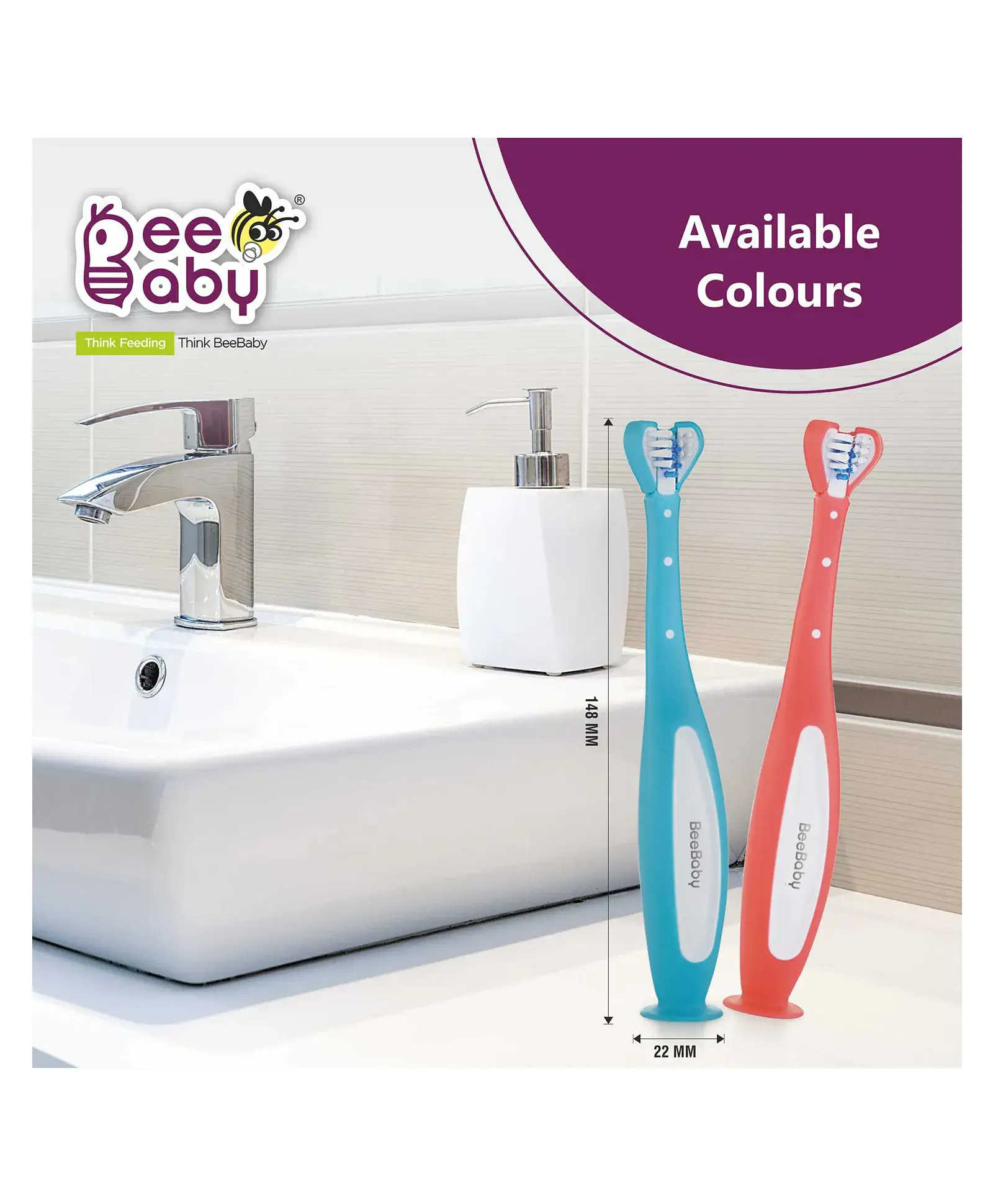 Beebaby BeeBaby Triple Angle Brush Buddy Toothbrush for Kids 1-3 Years. Suction Cup, 3 Side Super Soft Time to Change Indicator Bristles Ideal for Milk & Permanent Teeth. 100% BPA Free. Pink view 7