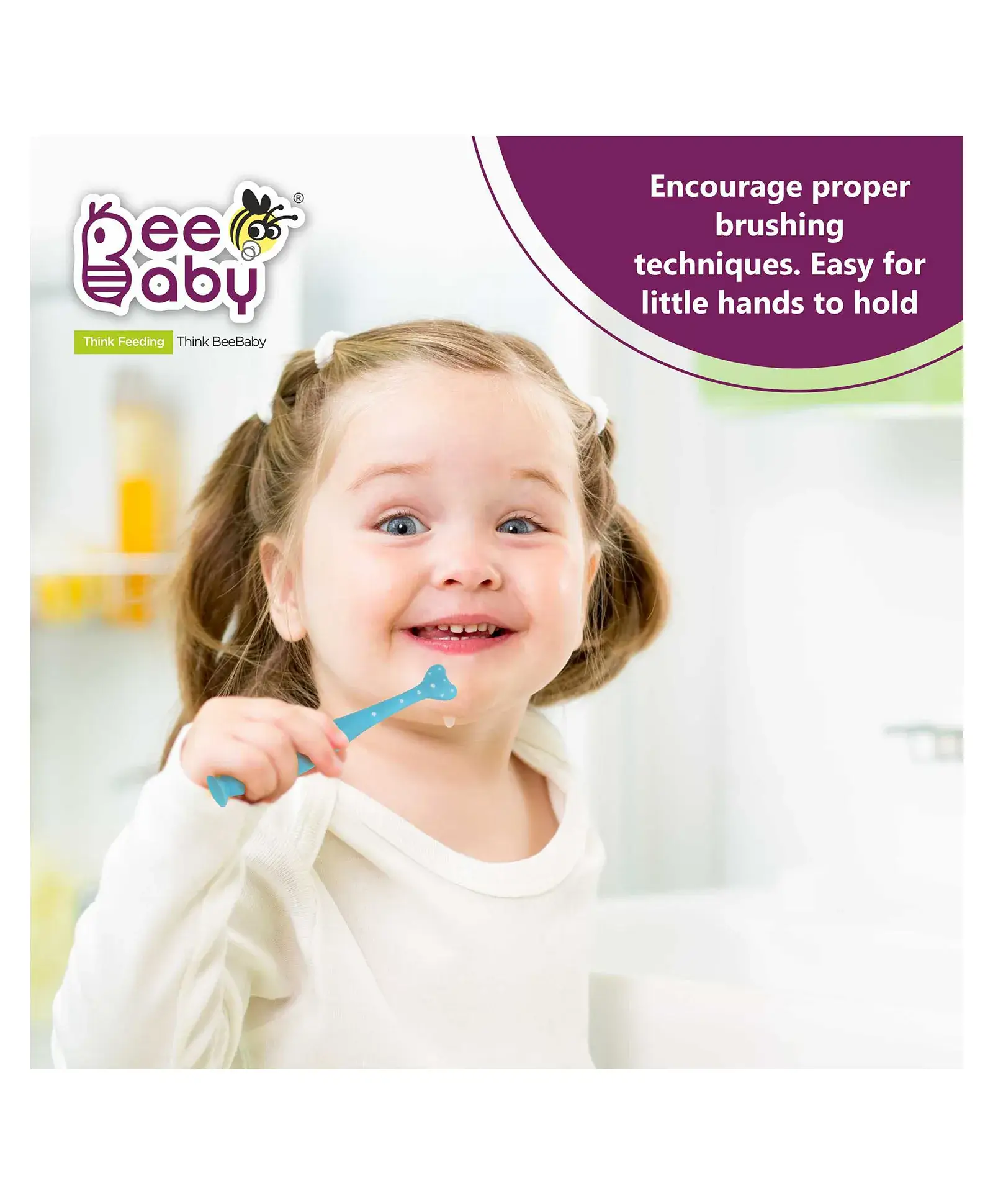 Beebaby BeeBaby Triple Angle Brush Buddy Toothbrush for Kids 1-3 Years. Suction Cup, 3 Side Super Soft Time to Change Indicator Bristles Ideal for Milk & Permanent Teeth. 100% BPA Free. blue view 6