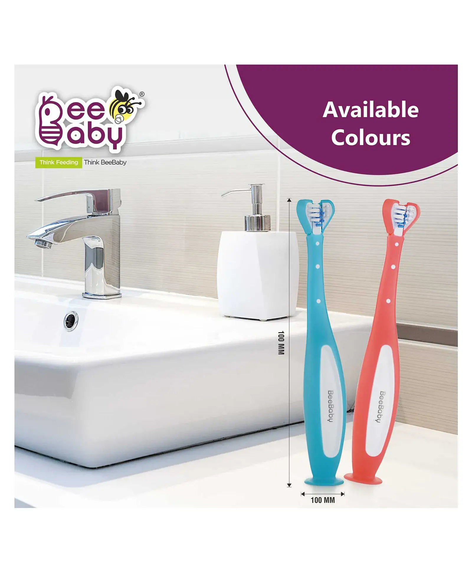 Beebaby BeeBaby Triple Angle Brush Buddy Toothbrush for Kids 1-3 Years. Suction Cup, 3 Side Super Soft Time to Change Indicator Bristles Ideal for Milk & Permanent Teeth. 100% BPA Free. blue view 7