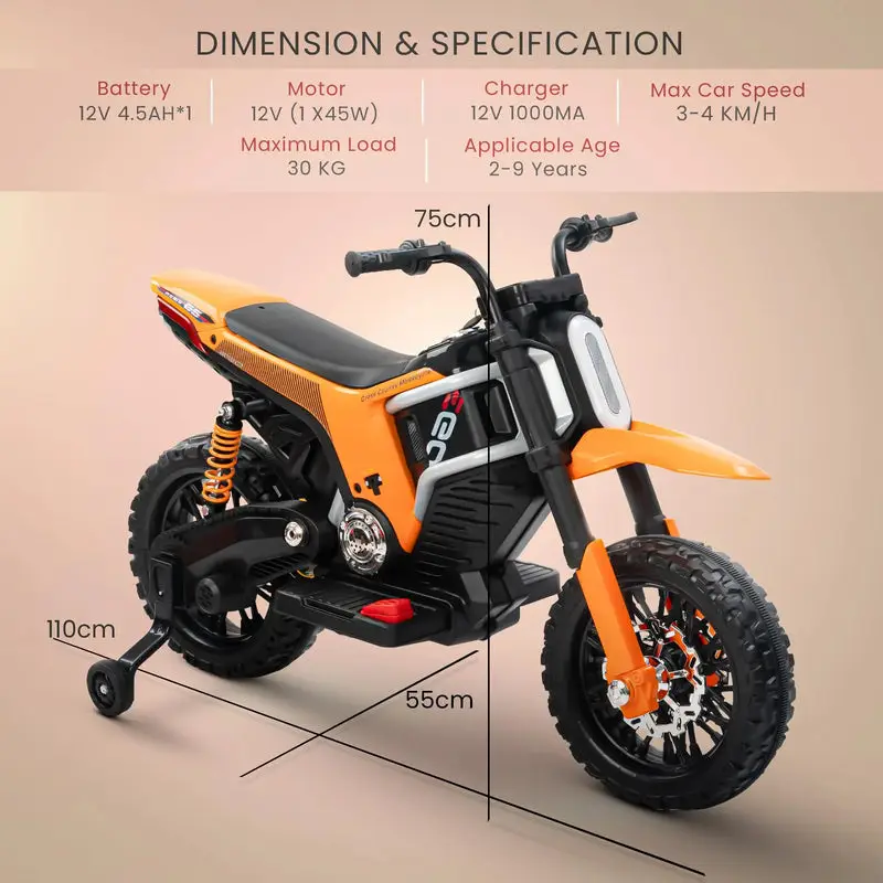 Baybee Motocross Electric Bike for Kids yellow view 7