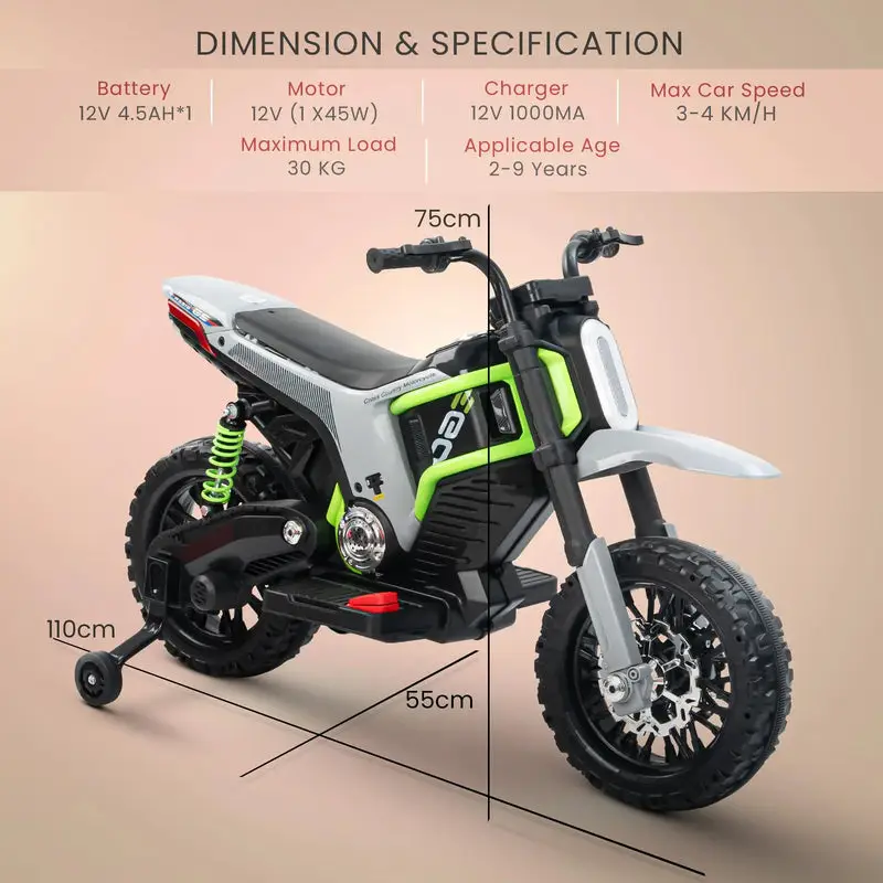 Baybee Motocross Electric Bike for Kids gray view 7