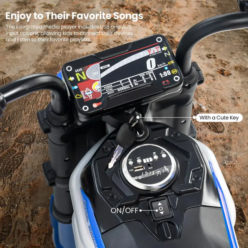 Baybee Motocross Electric Bike for Kids blue view 3