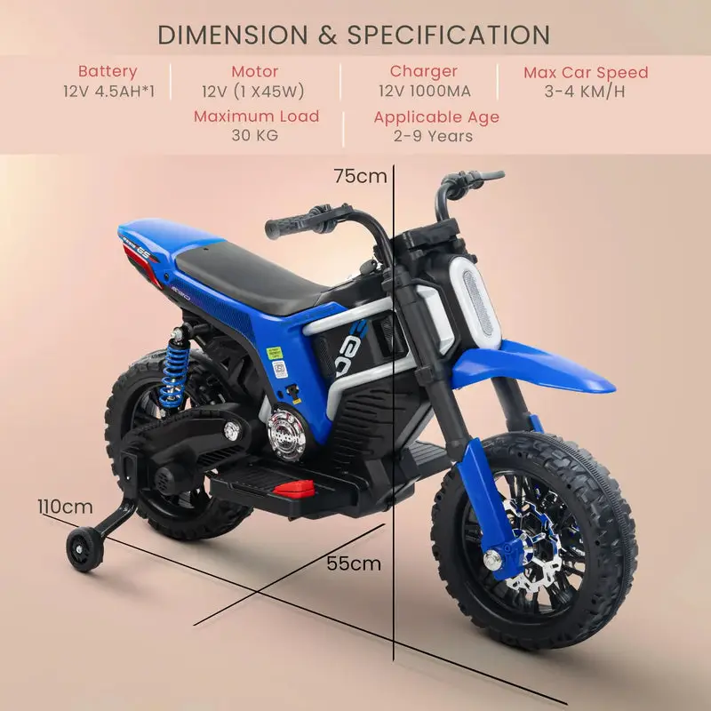 Baybee Motocross Electric Bike for Kids blue view 7