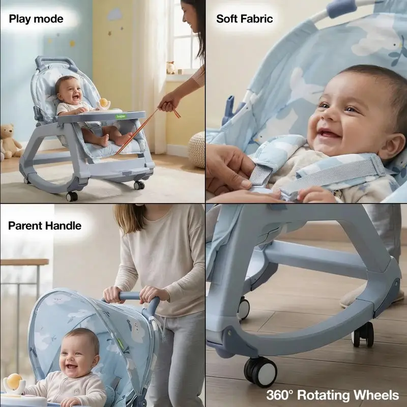 Baybee 5 in 1 Baby Rocking Chair for Kids BLUE view 3