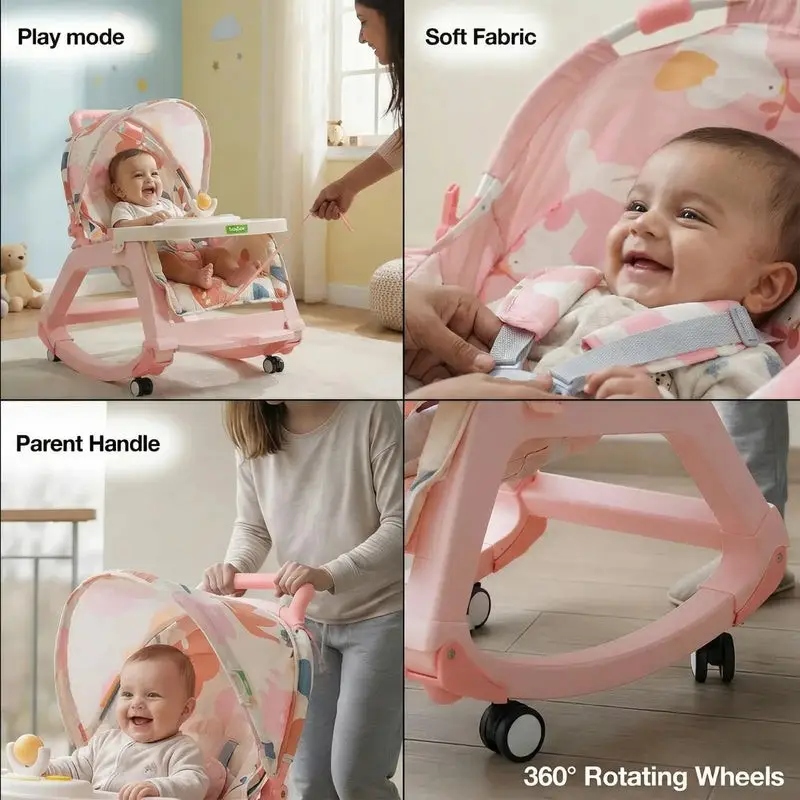 Baybee 5 in 1 Baby Rocking Chair for Kids PINK view 3