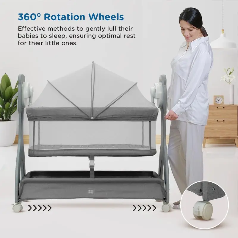 Mee Mee Sweet Love Automatic Electric Cradle for Baby | Remote Controlled 3 Gear Swing | Lightweight Baby Cot with Mosquito Net & Cot Mobile | Designed for 0-1.5 Years Kids | Carry Upto 15kgs (Grey) view 4