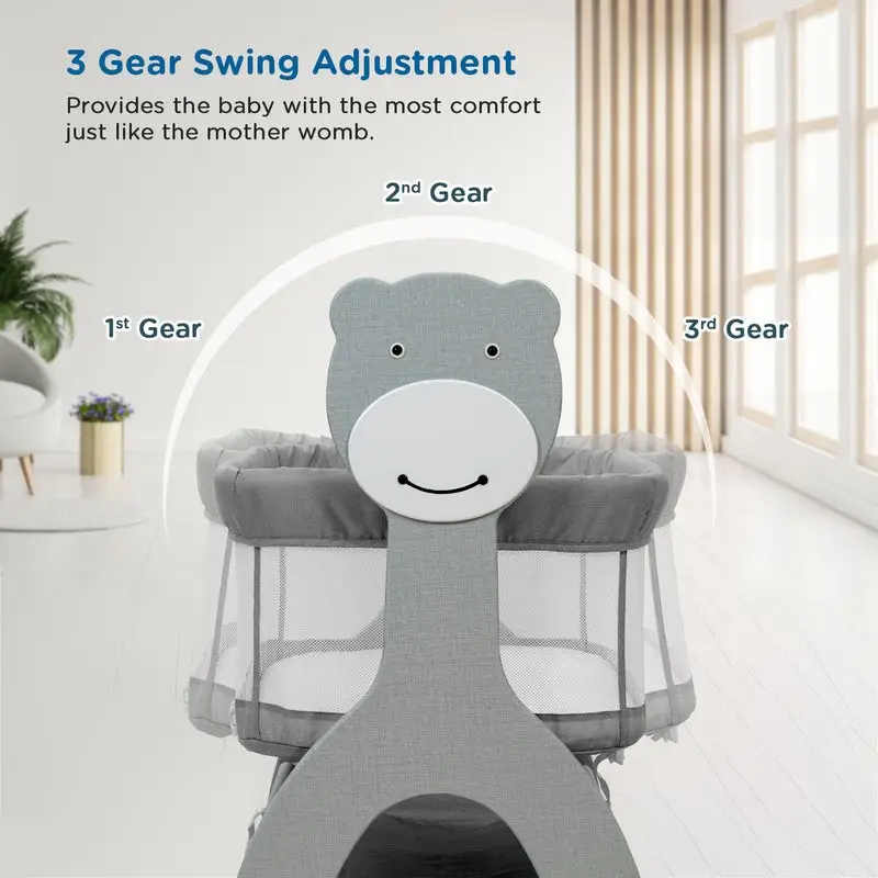 Mee Mee Sweet Love Automatic Electric Cradle for Baby | Remote Controlled 3 Gear Swing | Lightweight Baby Cot with Mosquito Net & Cot Mobile | Designed for 0-1.5 Years Kids | Carry Upto 15kgs (Grey) view 5