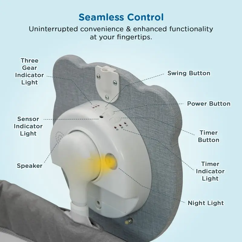 Mee Mee Sweet Love Automatic Electric Cradle for Baby | Remote Controlled 3 Gear Swing | Lightweight Baby Cot with Mosquito Net & Cot Mobile | Designed for 0-1.5 Years Kids | Carry Upto 15kgs (Grey) view 6