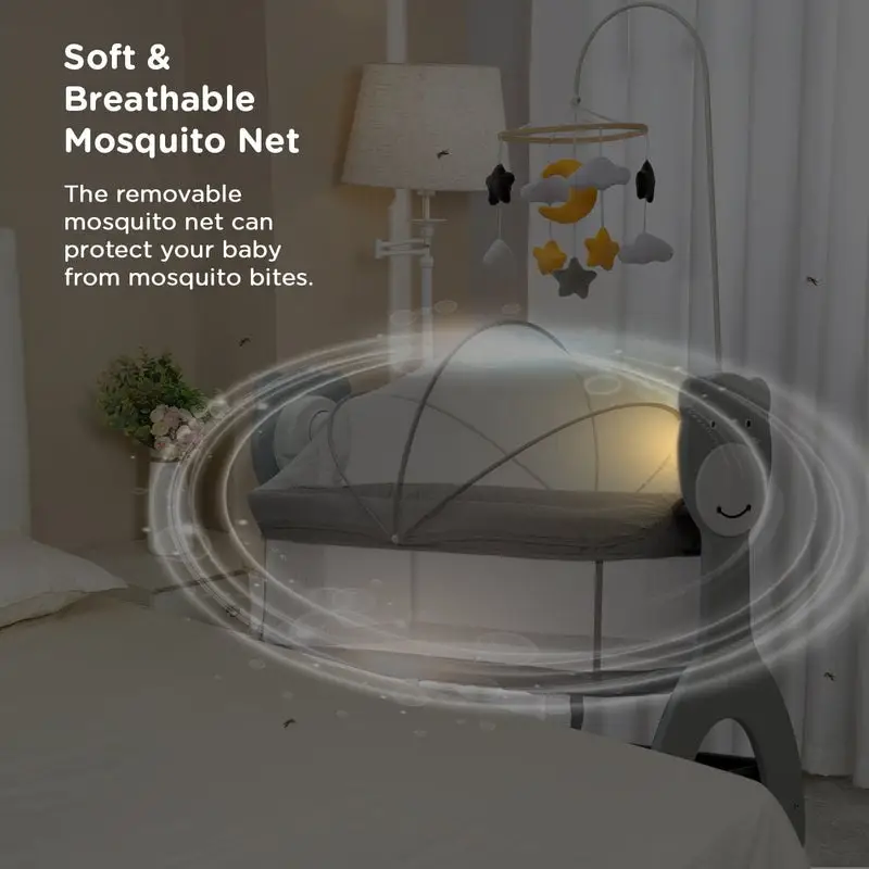 Mee Mee Sweet Love Automatic Electric Cradle for Baby | Remote Controlled 3 Gear Swing | Lightweight Baby Cot with Mosquito Net & Cot Mobile | Designed for 0-1.5 Years Kids | Carry Upto 15kgs (Grey) view 9