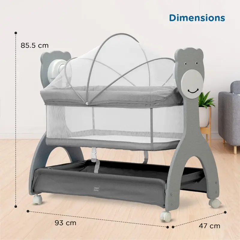 Mee Mee Sweet Love Automatic Electric Cradle for Baby | Remote Controlled 3 Gear Swing | Lightweight Baby Cot with Mosquito Net & Cot Mobile | Designed for 0-1.5 Years Kids | Carry Upto 15kgs (Grey) view 10