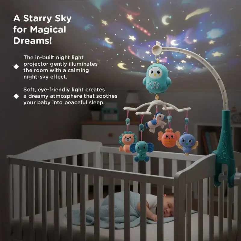 mee mee    Musical Rotating Baby Crib Mobile with Remote Control and Star Projector view 3