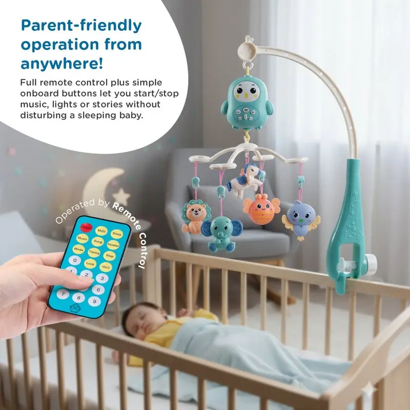 mee mee    Musical Rotating Baby Crib Mobile with Remote Control and Star Projector view 6
