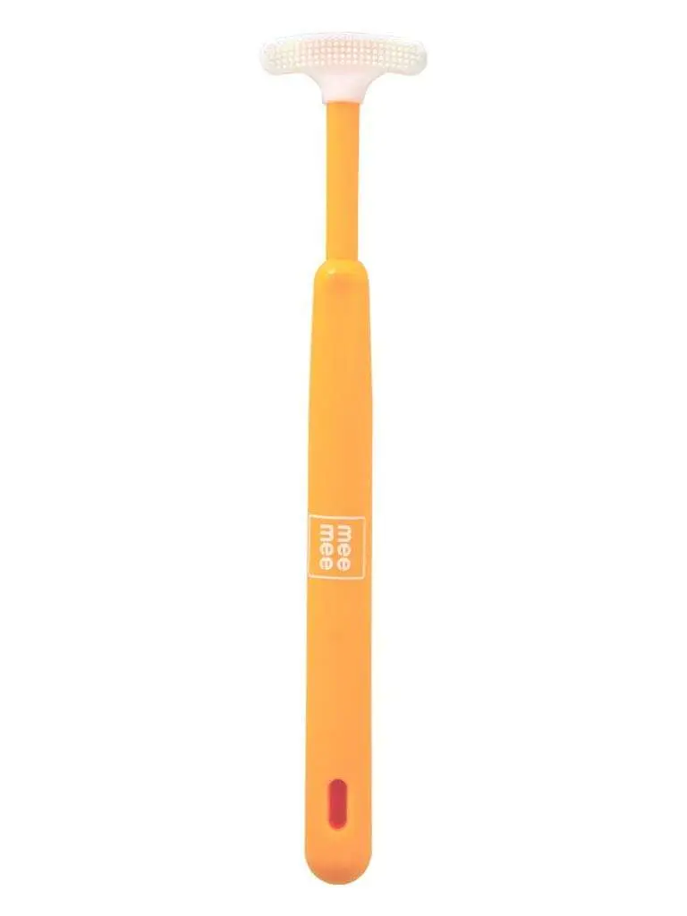 Mee Mee Tongue Cleaner for Babies | Tender Oral Cleaner Toothbrush with Silicone Scraper | Suitable from 6+ Months | non-slip Handle, Soft Rubber Tip and Easy Grip for Kids (Orange)